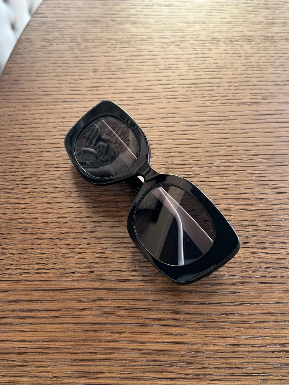 CHANEL Authentic Black and White with Rhinestone Accent Square Women Sunglasses